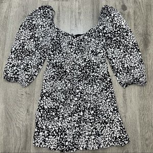 Zara Mini Ruched Dress US L , Floppy Puff Sleeves.
